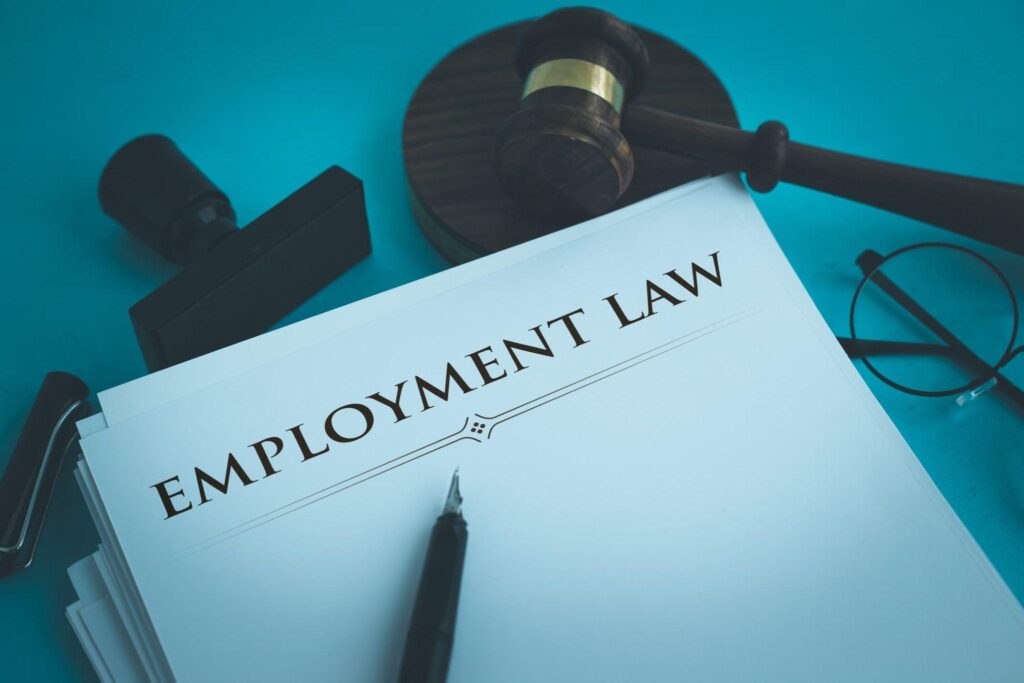 employment law documents and justice gavel