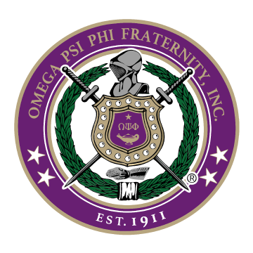 Omega PSI PHI Fraternity Inc purple circle logo.